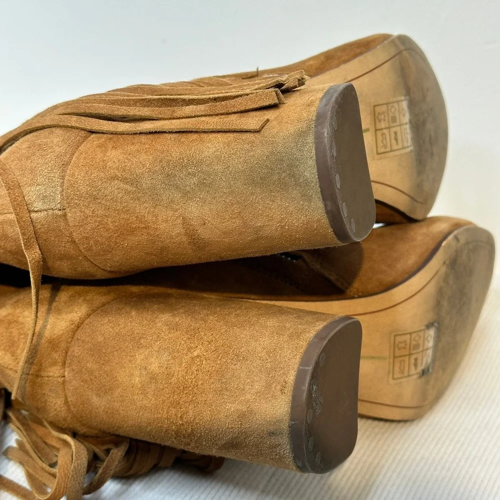 Dolce Vita Fringe Ankle Boots Women 9 Brown Suede Western